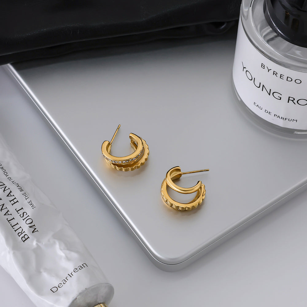 Muse Hoops – gold triple-band hoop earrings with crystals