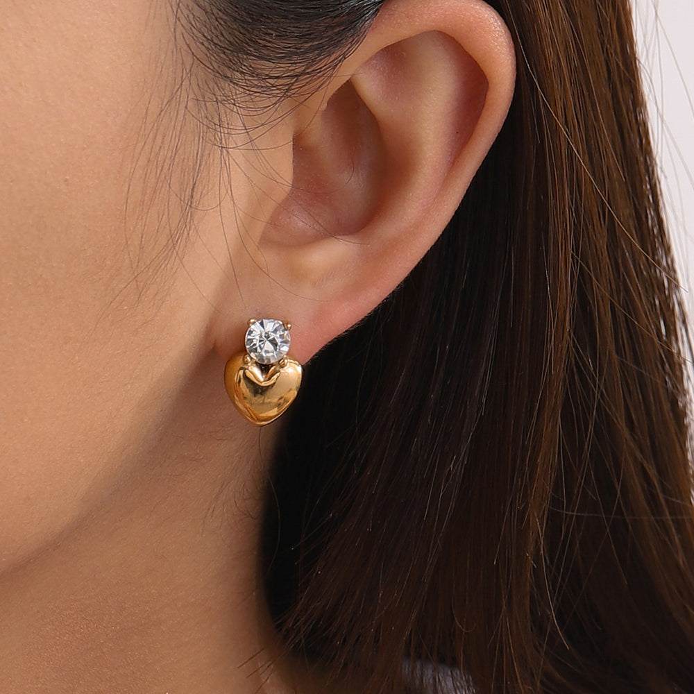 Crystal Heart Studs – gold stud earrings