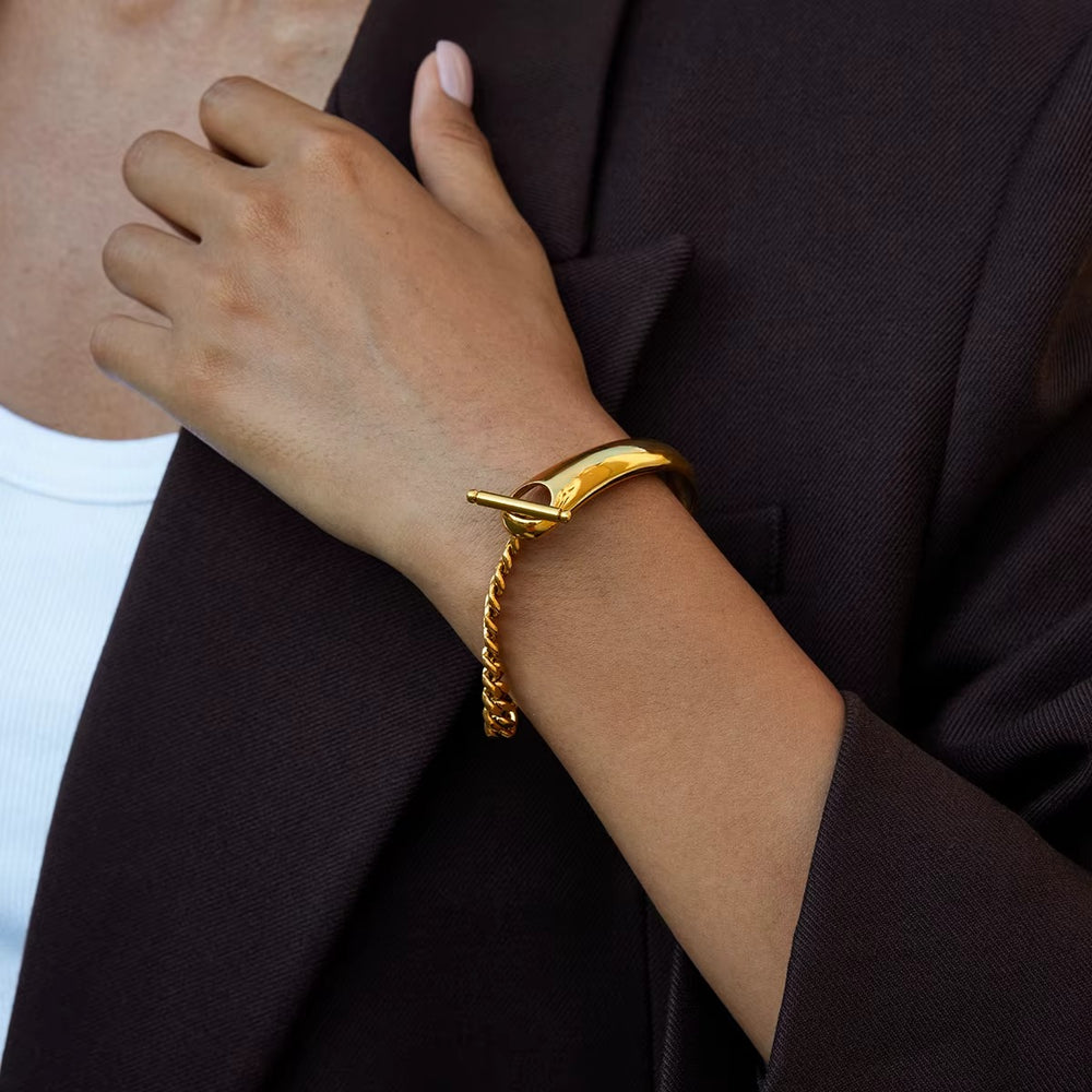 Luna Lock Bracelet – gold cuff bracelet with toggle lock detail