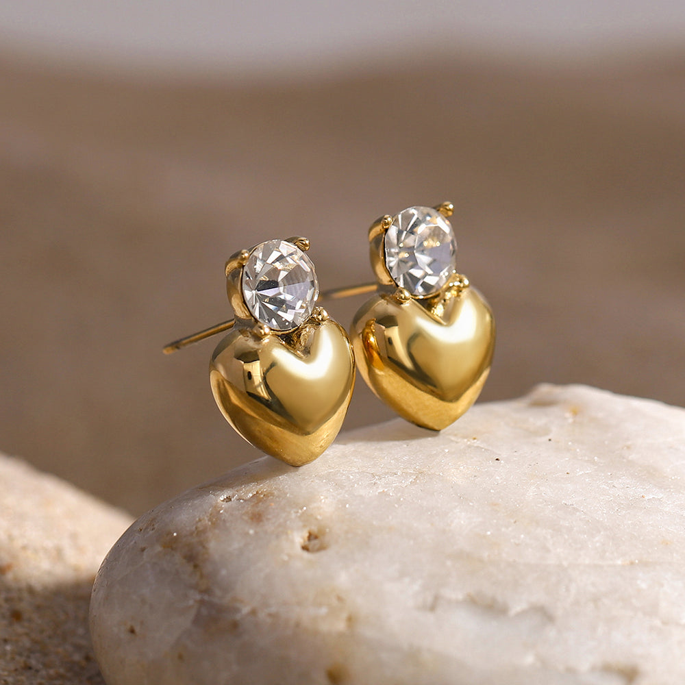 Crystal Heart Studs – gold stud earrings