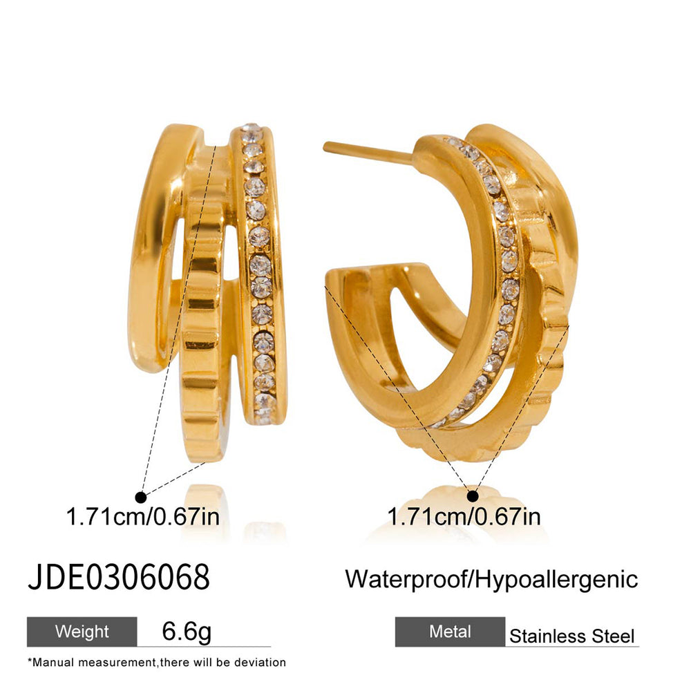 Muse Hoops – gold triple-band hoop earrings with crystals