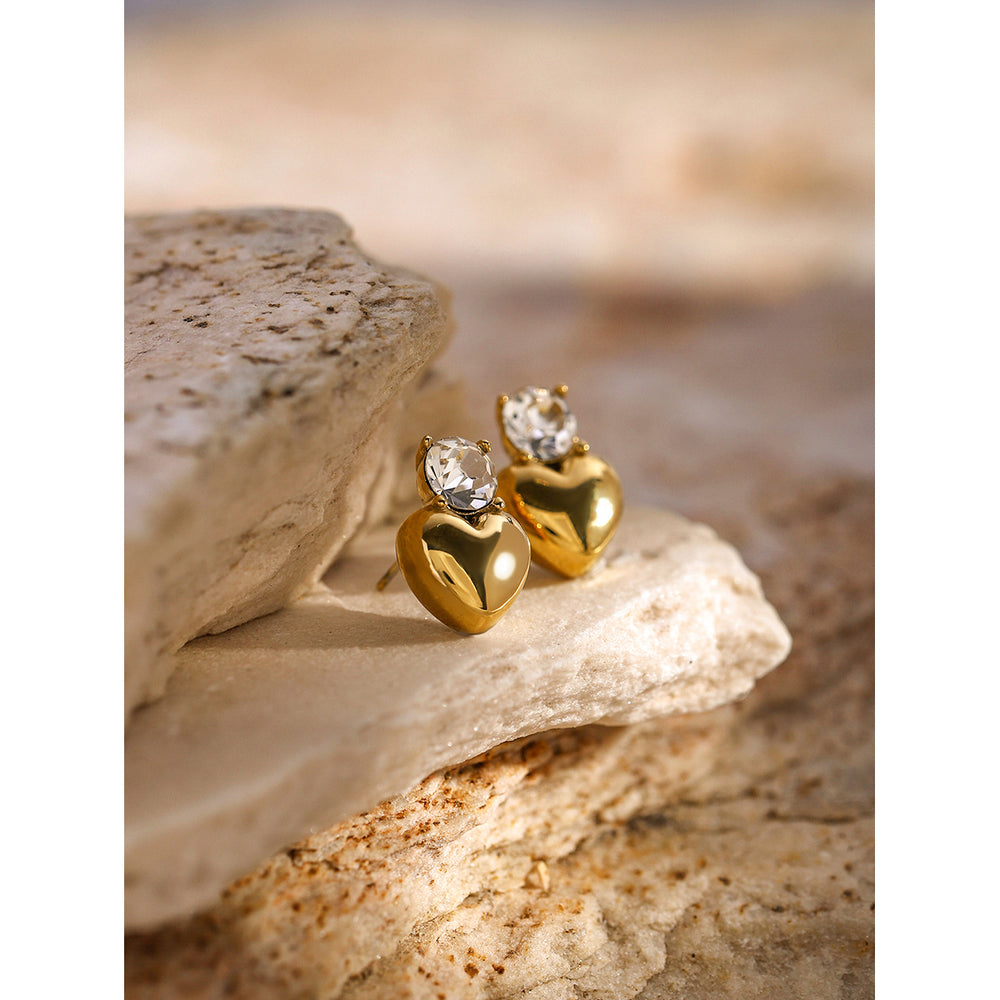 Crystal Heart Studs – gold stud earrings