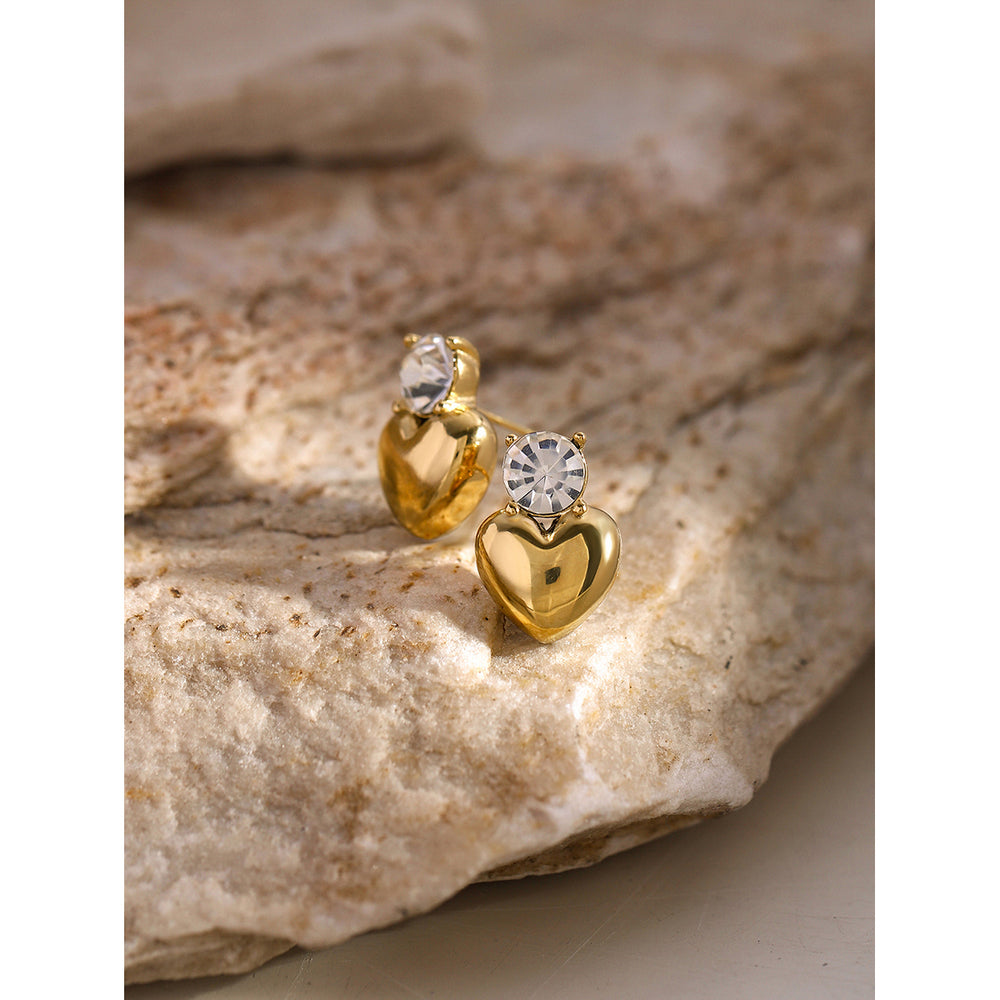 Crystal Heart Studs – gold stud earrings