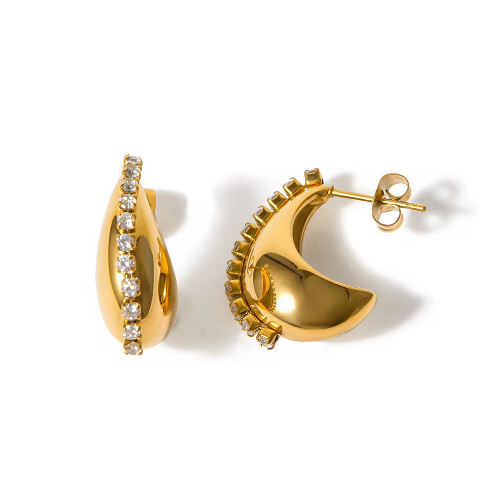 Crescent Half Hoops – gold hoop earrings with cubic zirconia stones