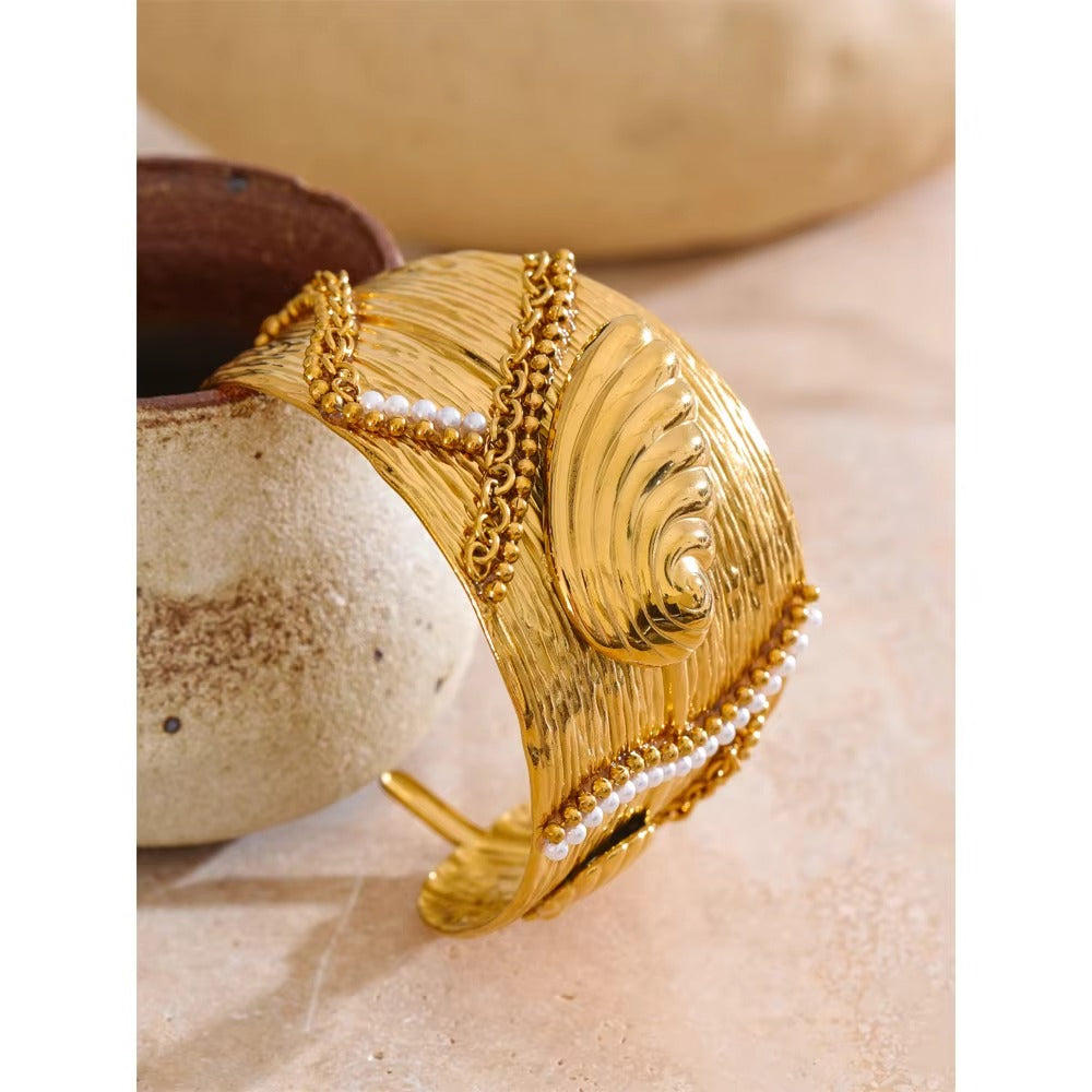 Ocean Treasure Cuff – adjustable gold bracelet with pearls