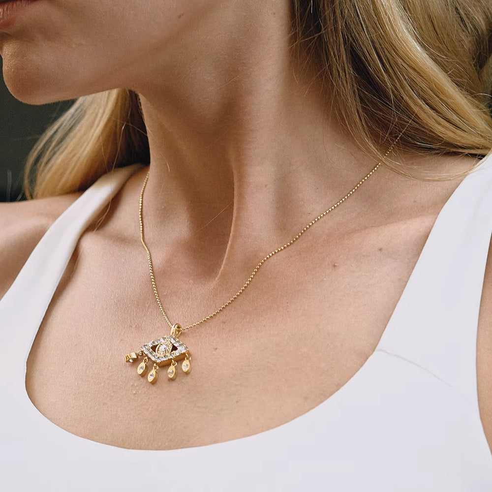 Aurelyn Eye Necklace – gold necklace with cubic zirconia stones