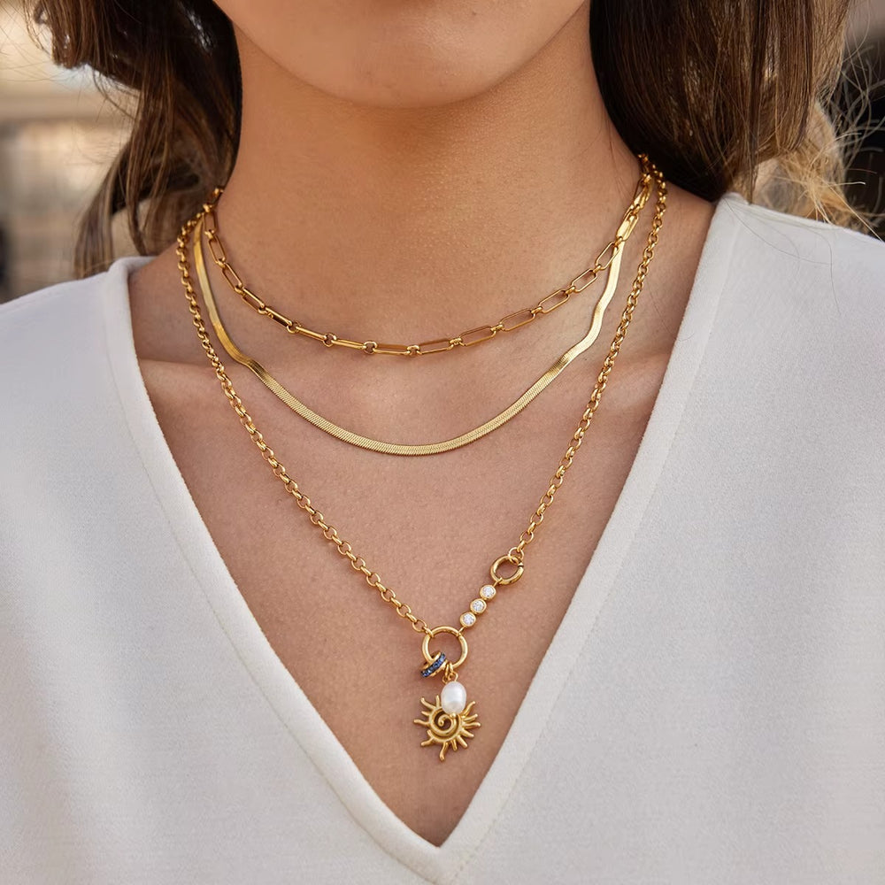 Sunbeam Pearl Charm Necklace – gold necklace with cubic zirconia stones