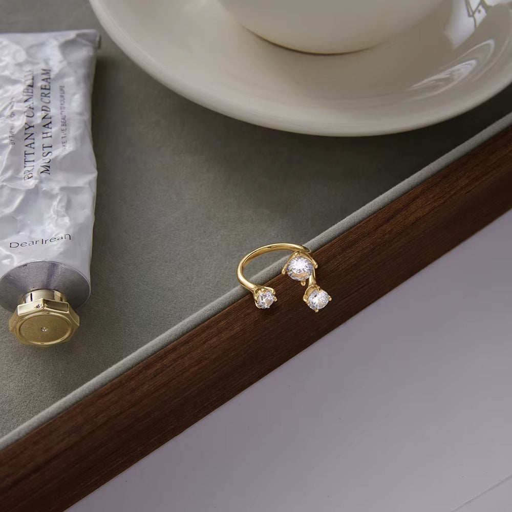 Trio Zircon Ring – adjustable gold ring with cubic zirconia stones