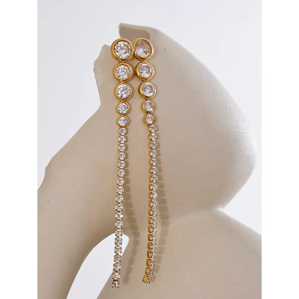 Sparkle Line Danglers with cascading crystals in waterproof PVD gold plated stainless steel
