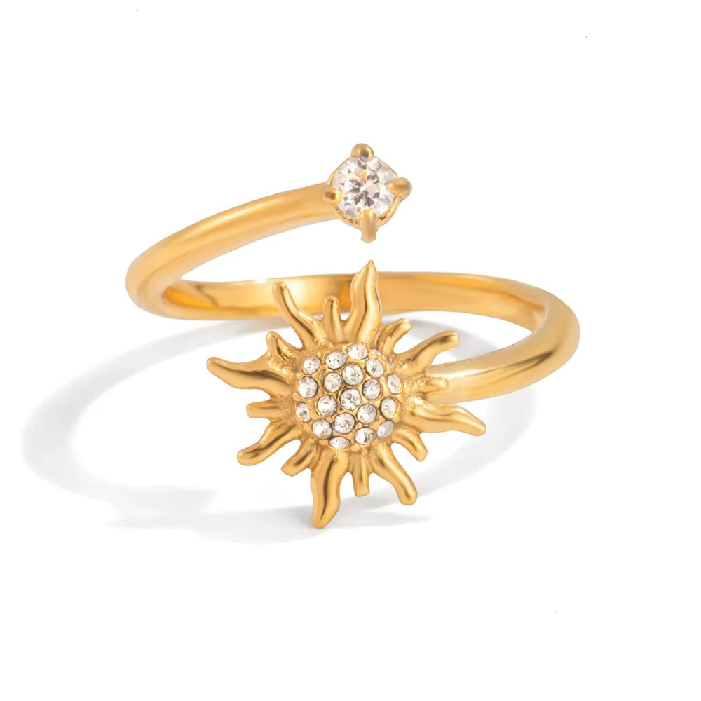 Sunburst Zircon Ring – adjustable gold ring with cubic zirconia stones