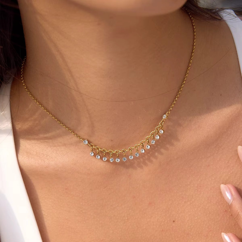 Shimmering Crystal Necklace – gold necklace