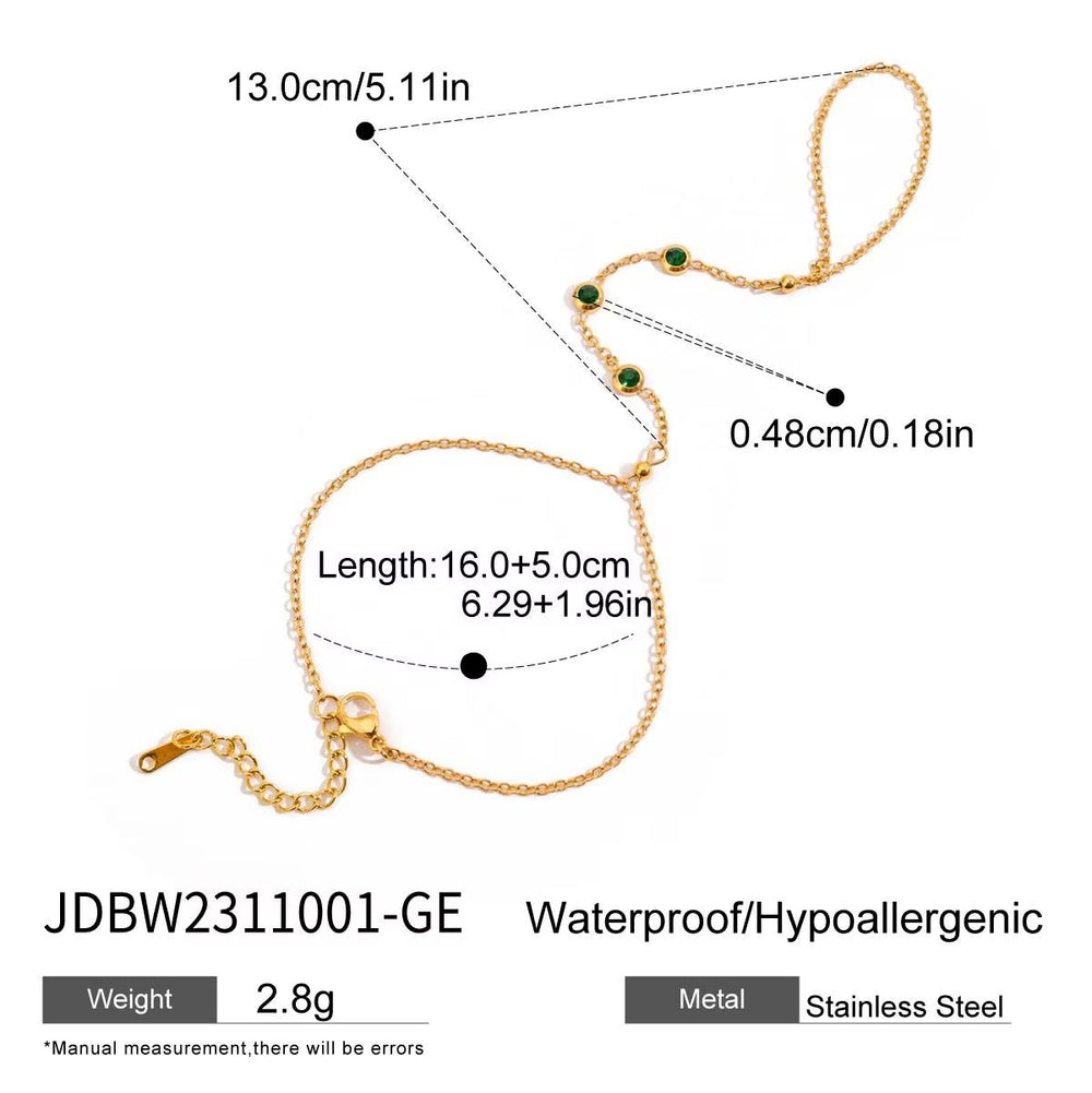 Emerald Link Hand Chain – gold hand chain with cubic zirconia stones