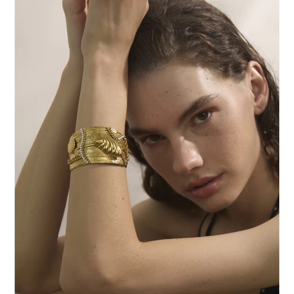 Ocean Treasure Cuff – adjustable gold bracelet with pearls