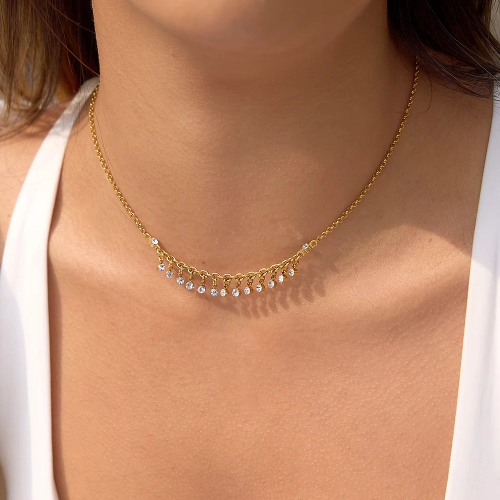 Shimmering Crystal Necklace – gold necklace