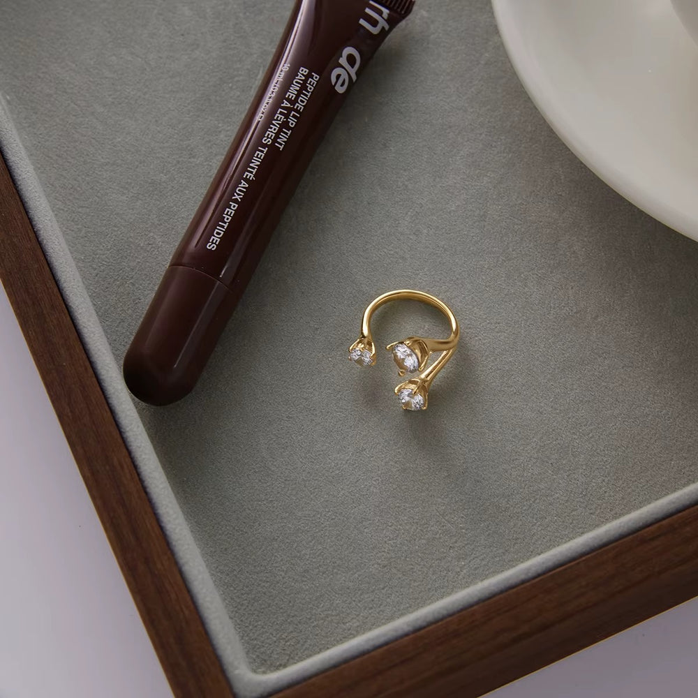 Trio Zircon Ring – adjustable gold ring with cubic zirconia stones