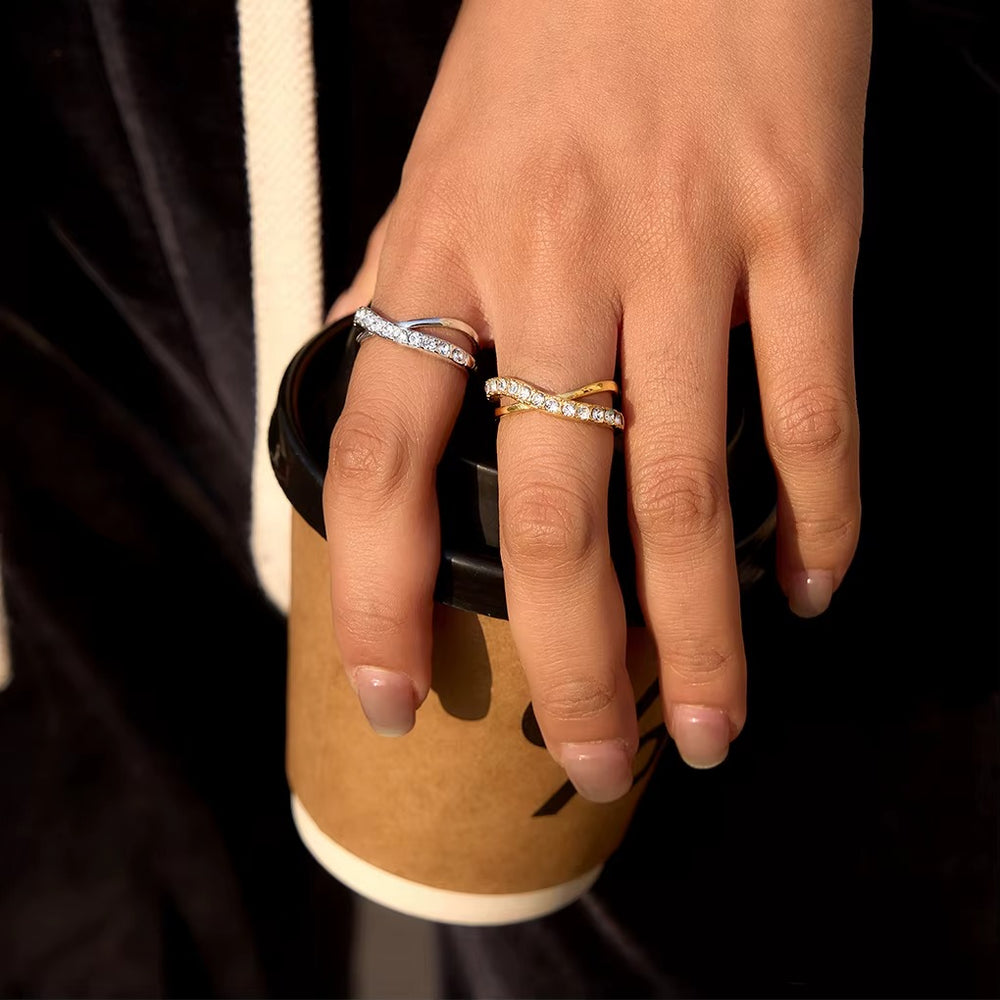 Crystal Crisscross Ring – gold ring