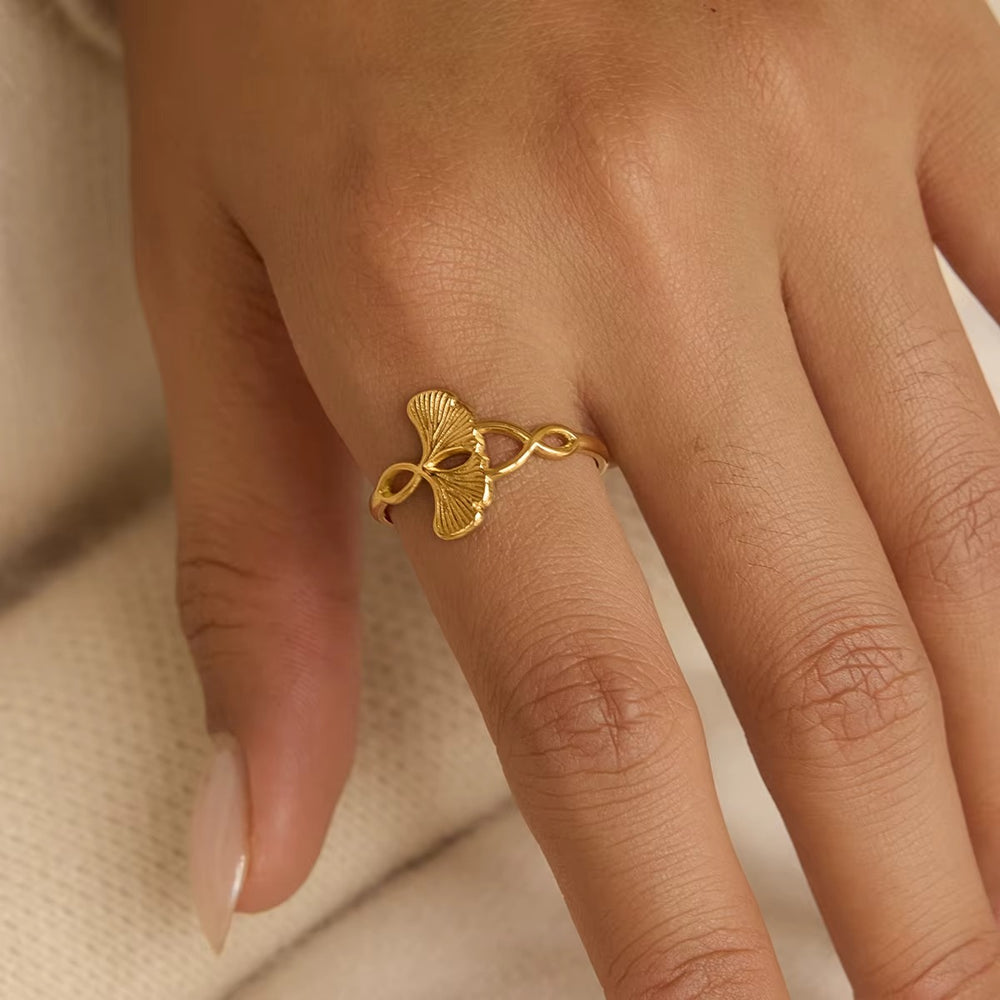 Leaf Eternity Ring – adjustable gold ring