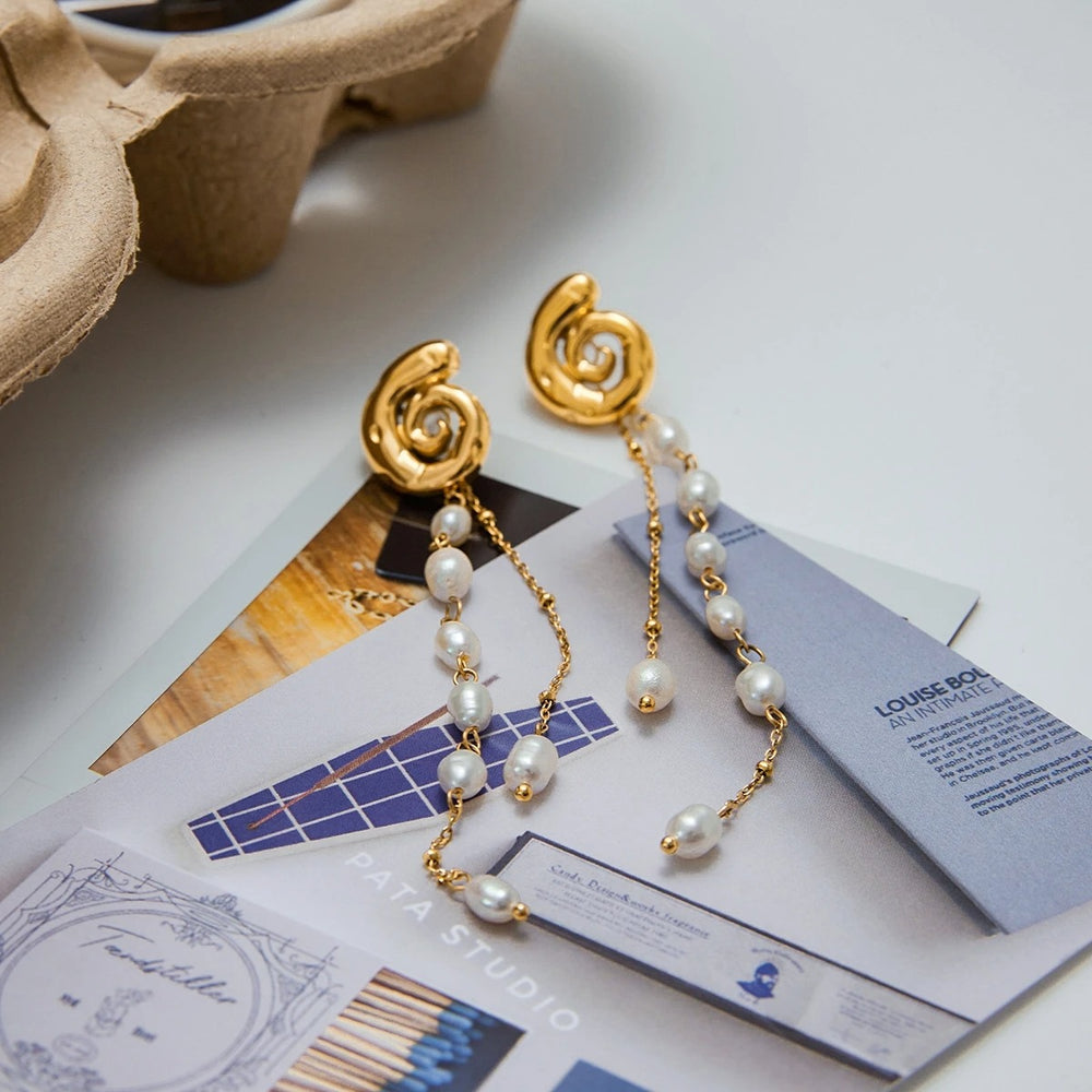 Twirl & Pearl Earrings – gold earrings with pearls