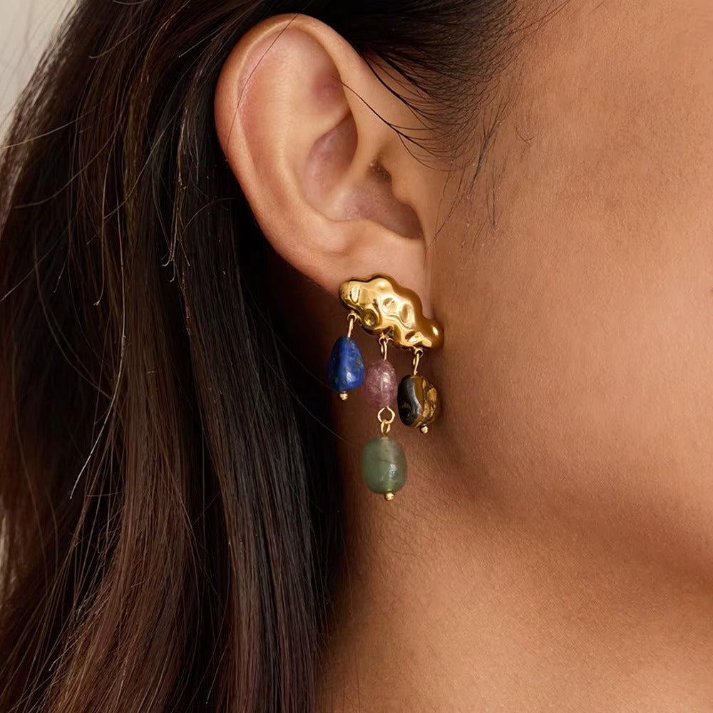 Auréol Gem Drop Earrings – gold drop earrings with natural stone drops