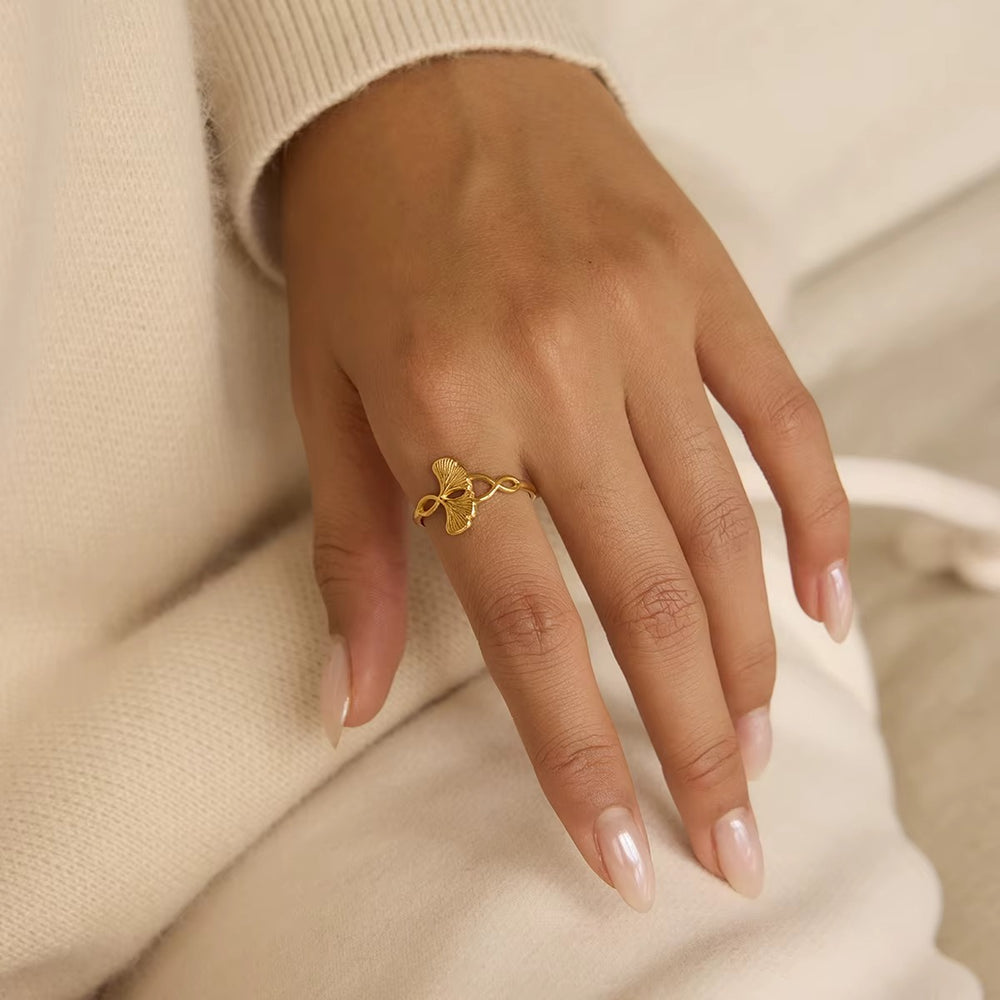 Leaf Eternity Ring – adjustable gold ring