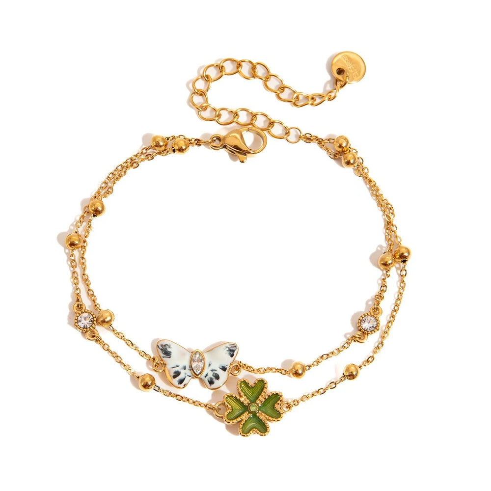 Butterfly Layered Bracelet – adjustable gold bracelet with enamel detail