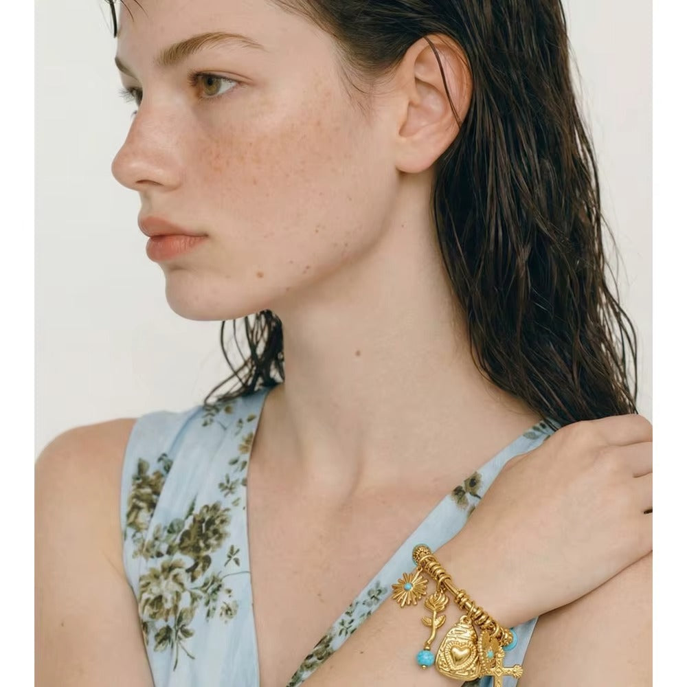 Azure Charm Bracelet – gold charm bracelet with turquoise beads