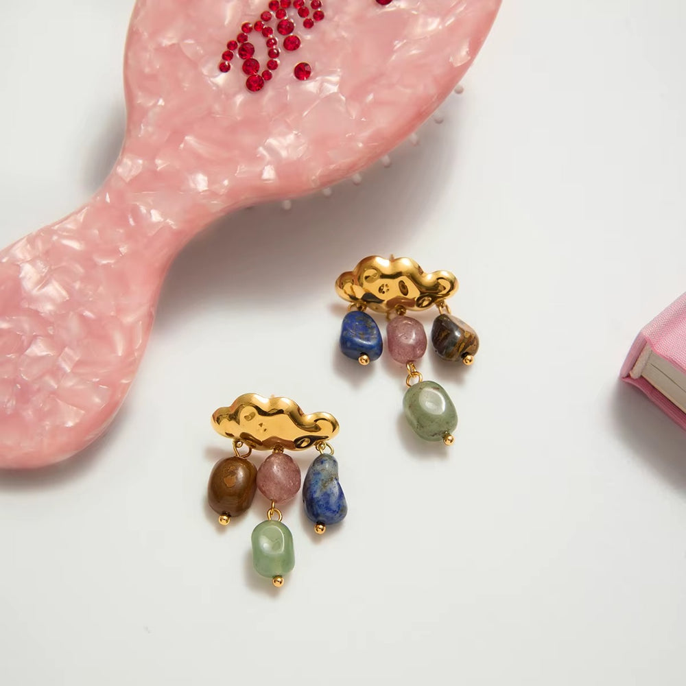 Auréol Gem Drop Earrings – gold drop earrings with natural stone drops