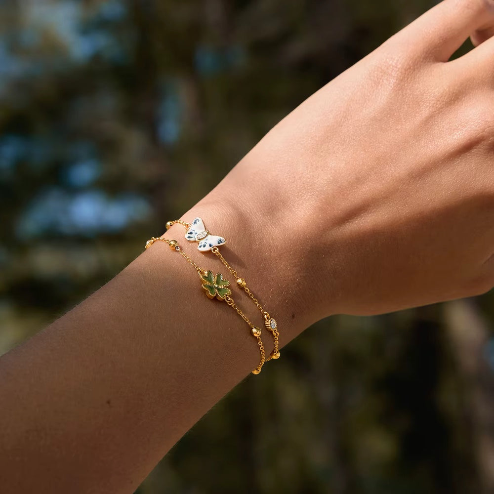 Butterfly Layered Bracelet – adjustable gold bracelet with enamel detail