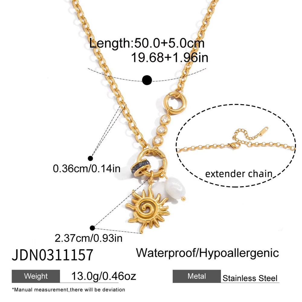 Sunbeam Pearl Charm Necklace – gold necklace with cubic zirconia stones