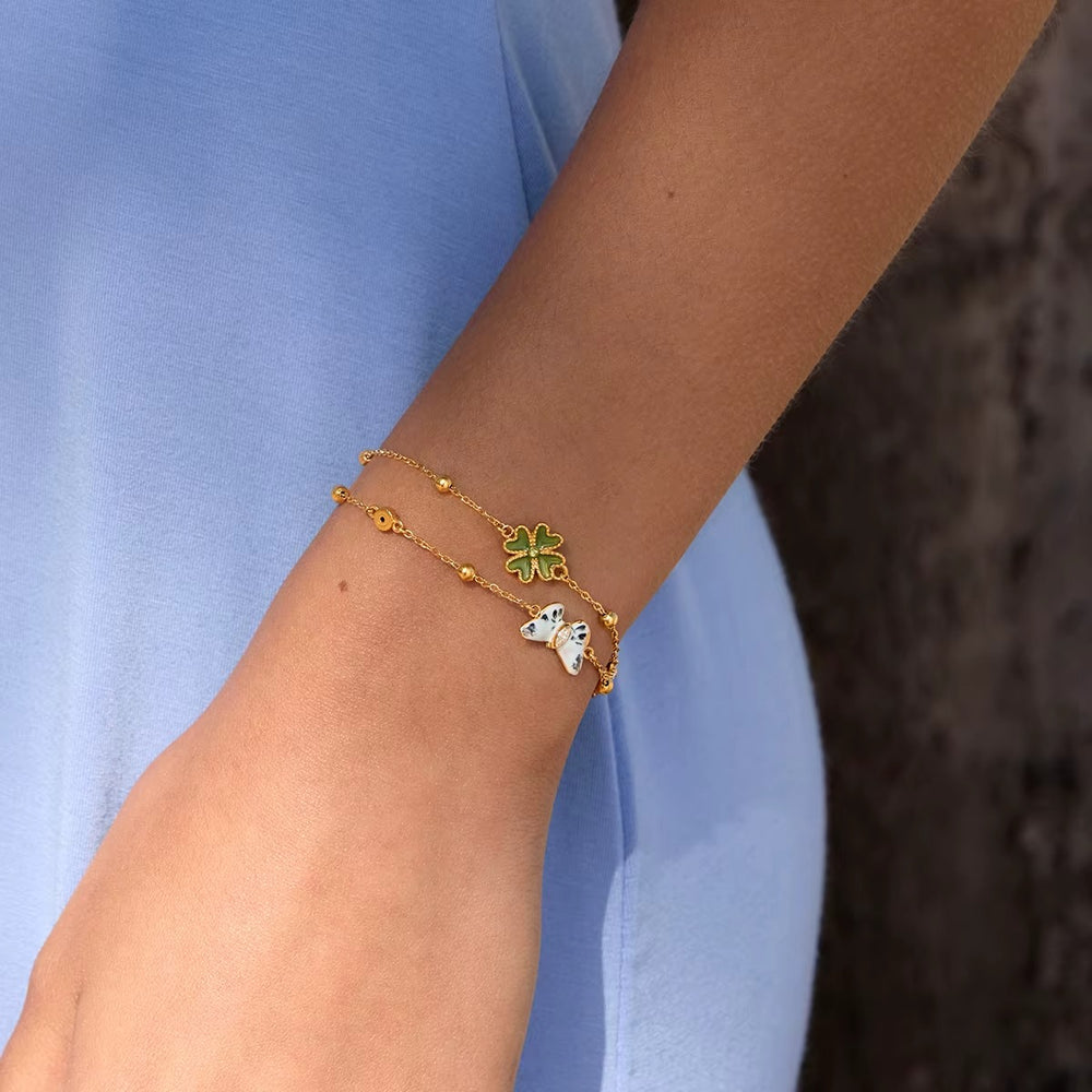 Butterfly Layered Bracelet – adjustable gold bracelet with enamel detail