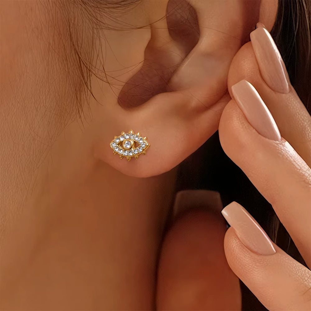 Evil Eye Studs – gold stud earrings with cubic zirconia stones