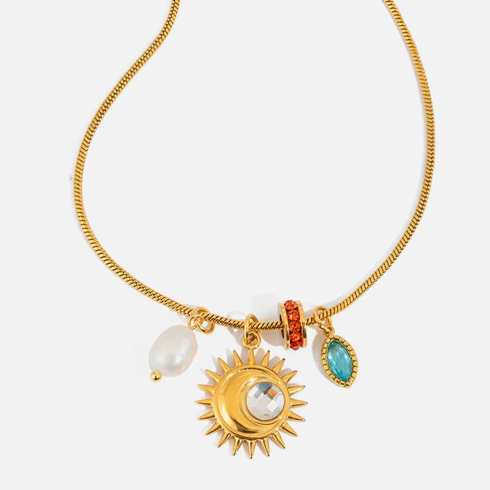 Sun Charm Necklace – gold necklace with pearls