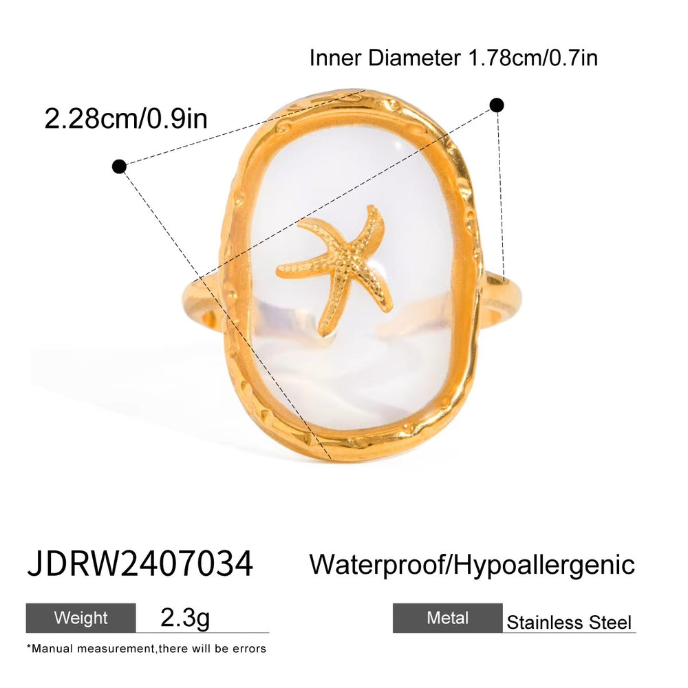 Stella – Starfish Ring – adjustable gold starfish ring with lilac base