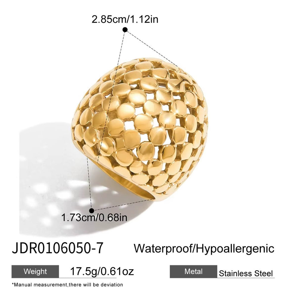 Honeycomb Latte Ring – gold dome statement ring with honeycomb texture