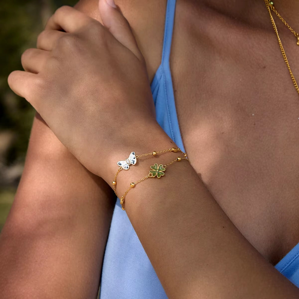 Butterfly Layered Bracelet – adjustable gold bracelet with enamel detail