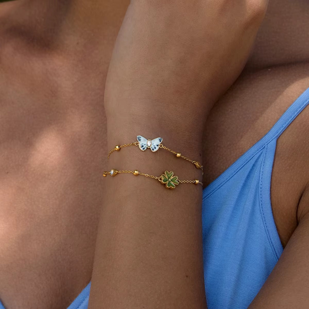 Butterfly Layered Bracelet – adjustable gold bracelet with enamel detail