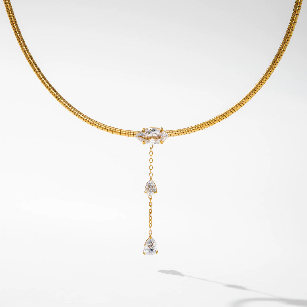 Crystal Drop Choker – gold choker necklace with CZ crystal drop
