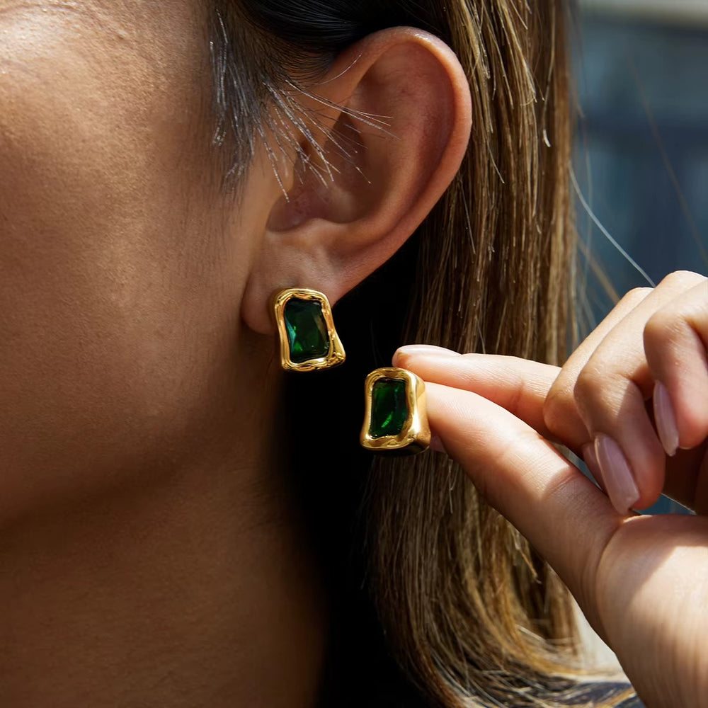 Emerald Bezel Studs – gold stud earrings