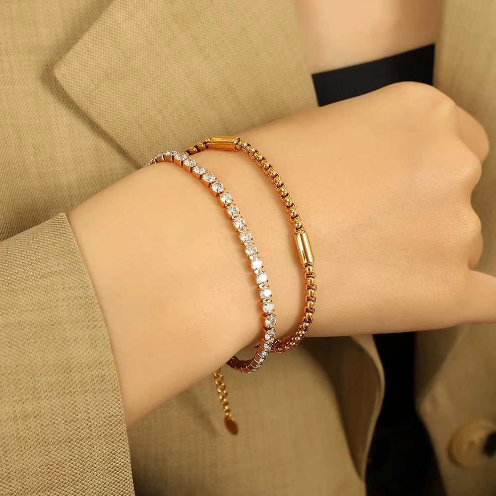 Glam Tennis Bracelet – adjustable gold bracelet with cubic zirconia stones