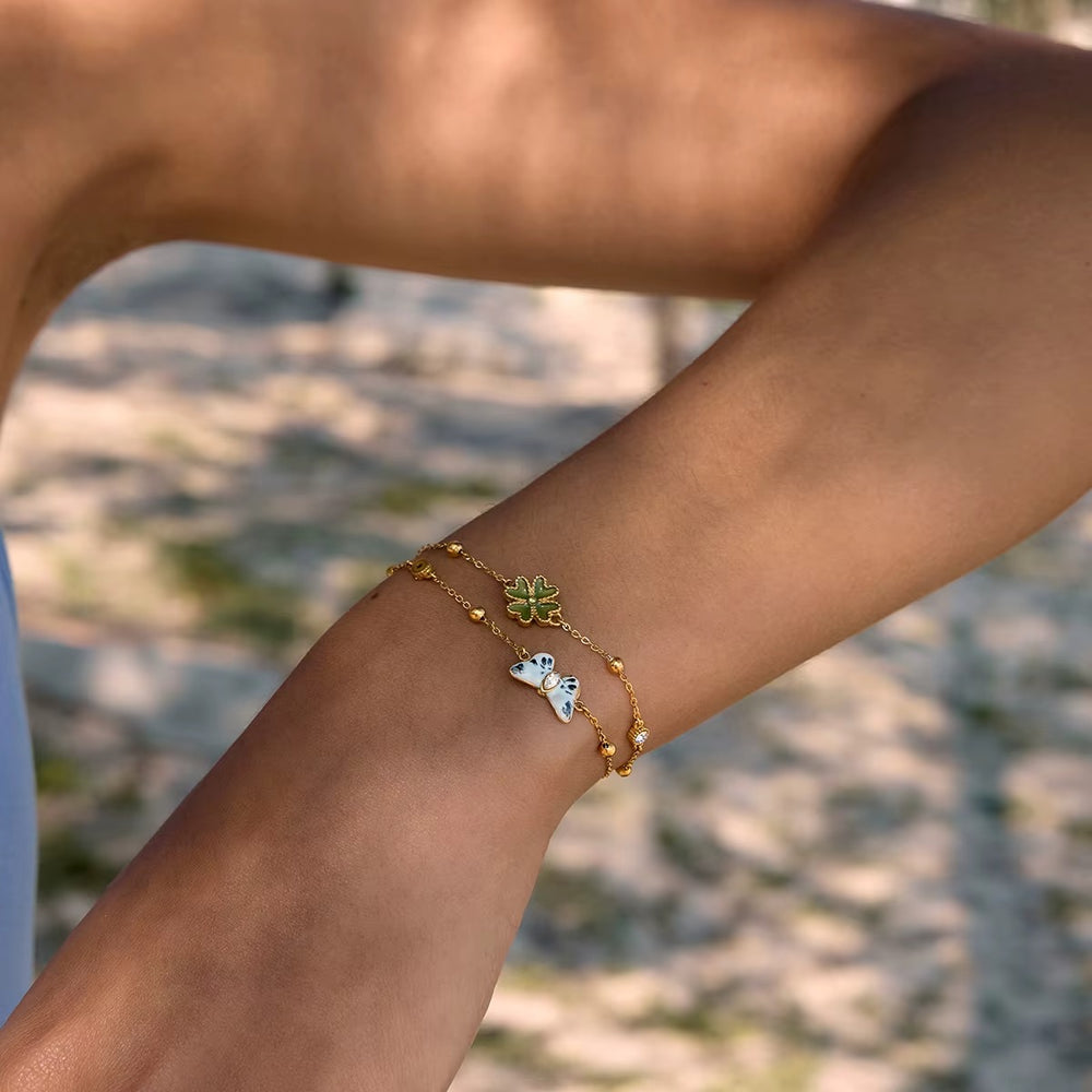 Butterfly Layered Bracelet – adjustable gold bracelet with enamel detail