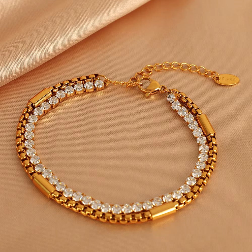 Glam Tennis Bracelet – adjustable gold bracelet with cubic zirconia stones