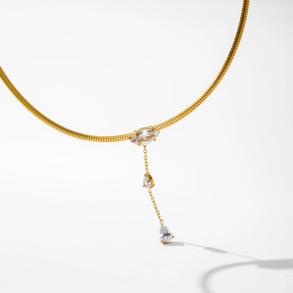 Crystal Drop Choker – gold choker necklace with CZ crystal drop