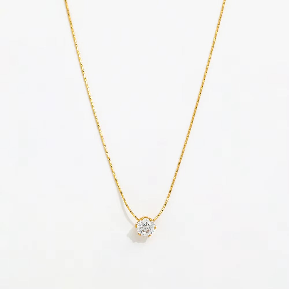 Solitaire Pendant Necklace – gold necklace with cubic zirconia stones