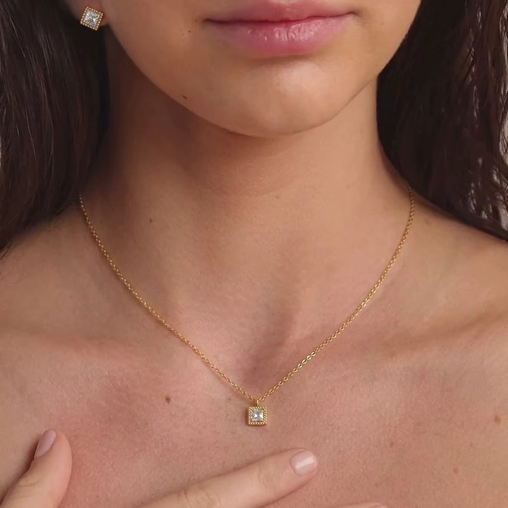 Square Crystal Jewelry Set – gold jewellery set with cubic zirconia stones