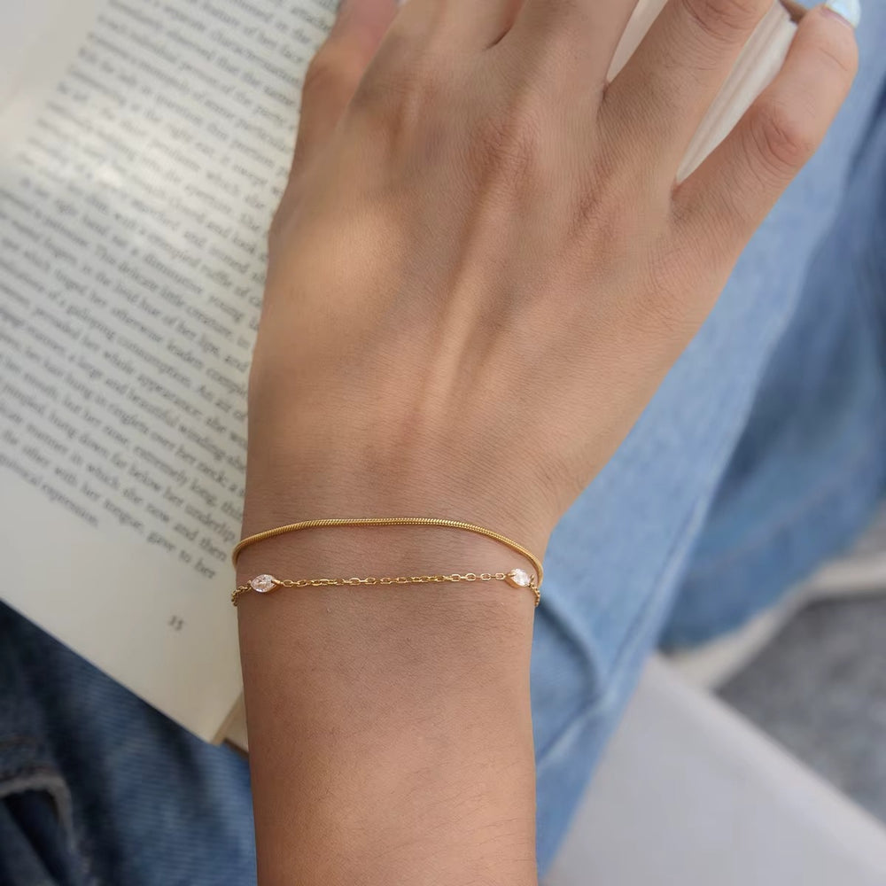 Aria Layered Bracelet – adjustable gold bracelet with cubic zirconia stones