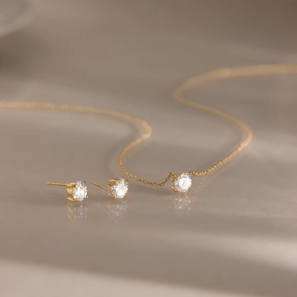 Round Crystal Jewelry Set – gold jewellery set with cubic zirconia stones