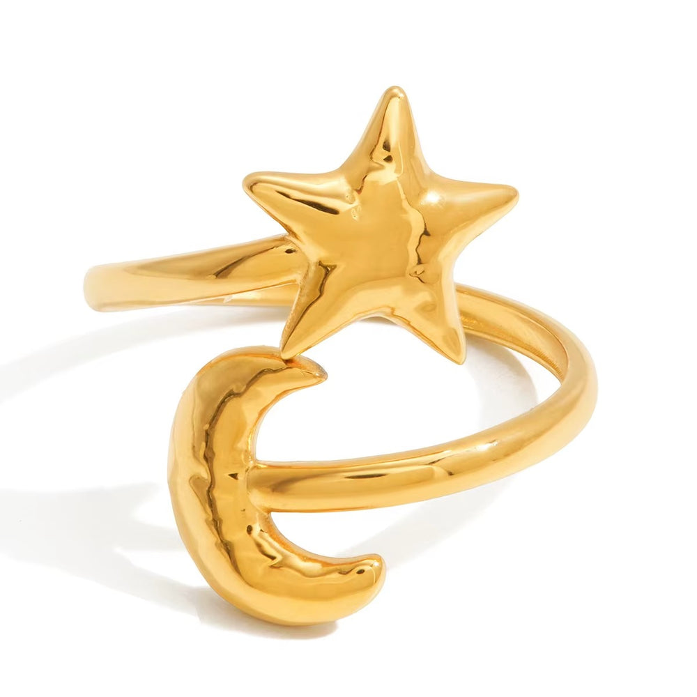 Star & Moon Ring – adjustable gold ring