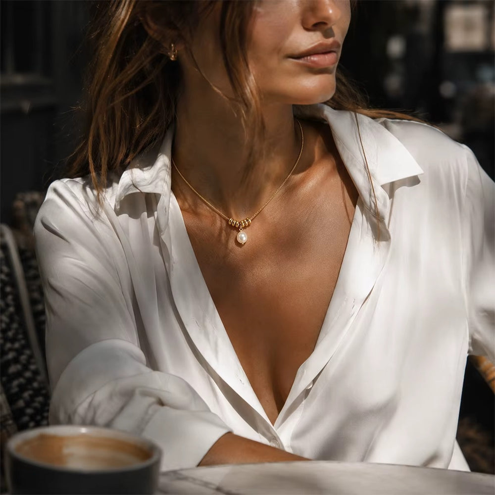 Golden Bead Pearl Drop Necklace – gold necklace with pearls