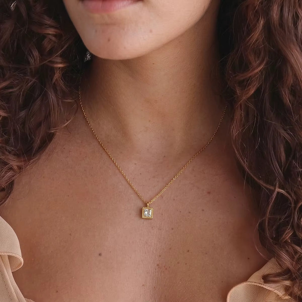 Square Crystal Jewelry Set – gold jewellery set with cubic zirconia stones