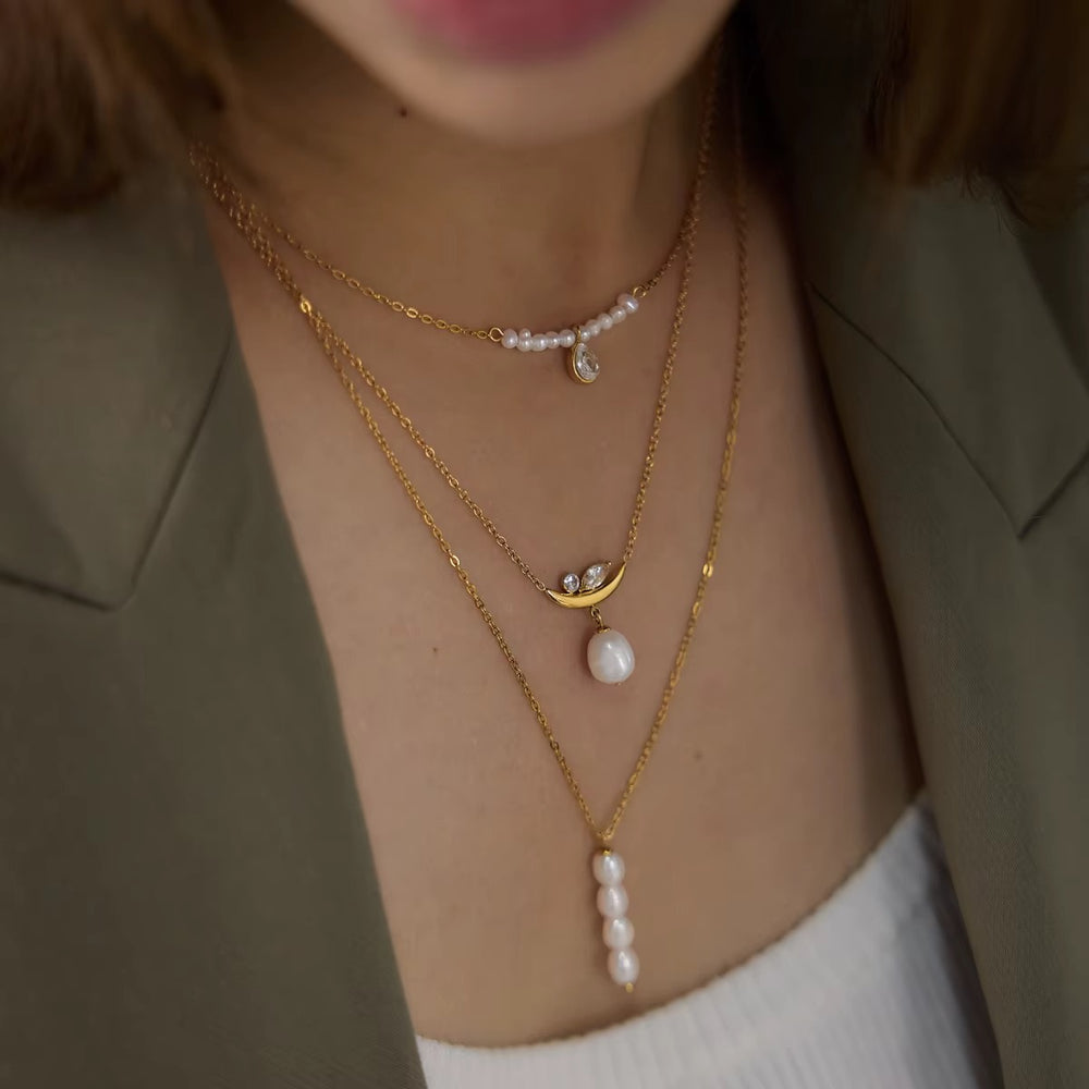Teardrop Pearl Strand Necklace – gold necklace with pearls